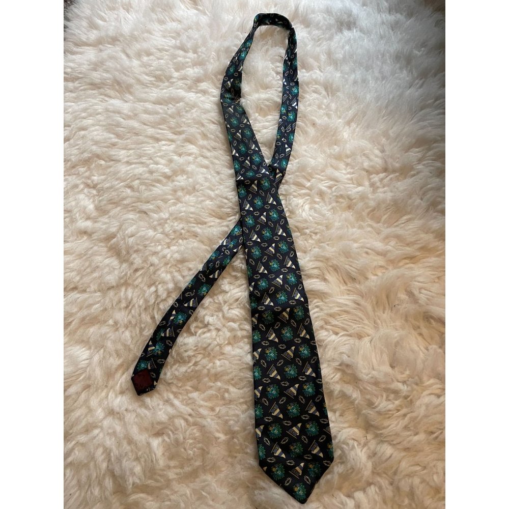Lancel Paris Tie 100% Silk Made in France Sailing Nautical Theme